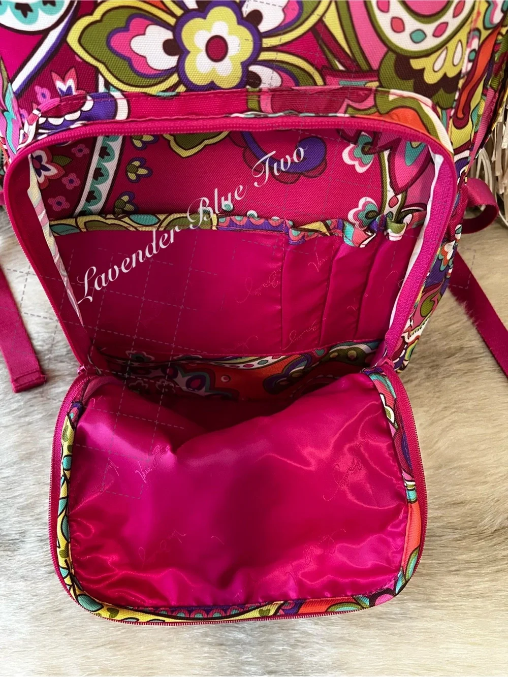 VERA BRADLEY Pink Swirls 2014 Lighten Up Essential Backpack Green Paisley Floral - Picture 6 of 17